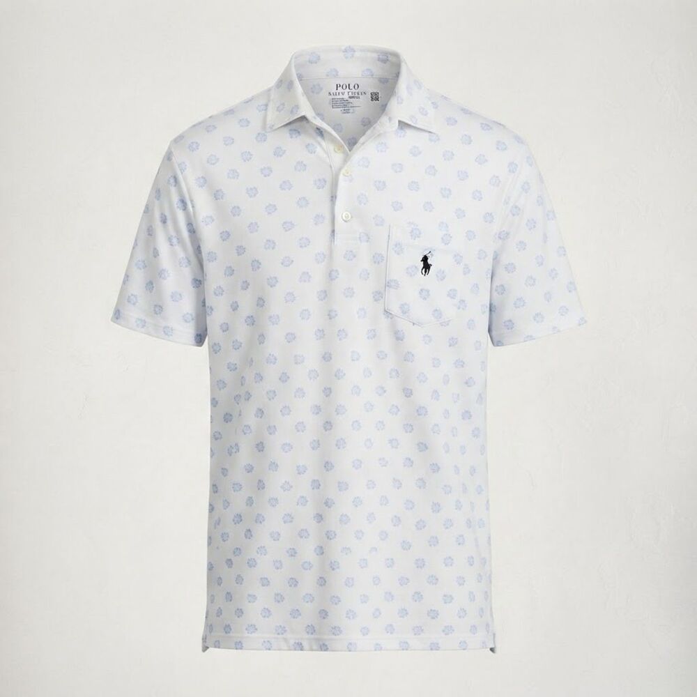 Polo Ralph Lauren Performance Men's White Blue Floral Pocket Polo Shirt Size L